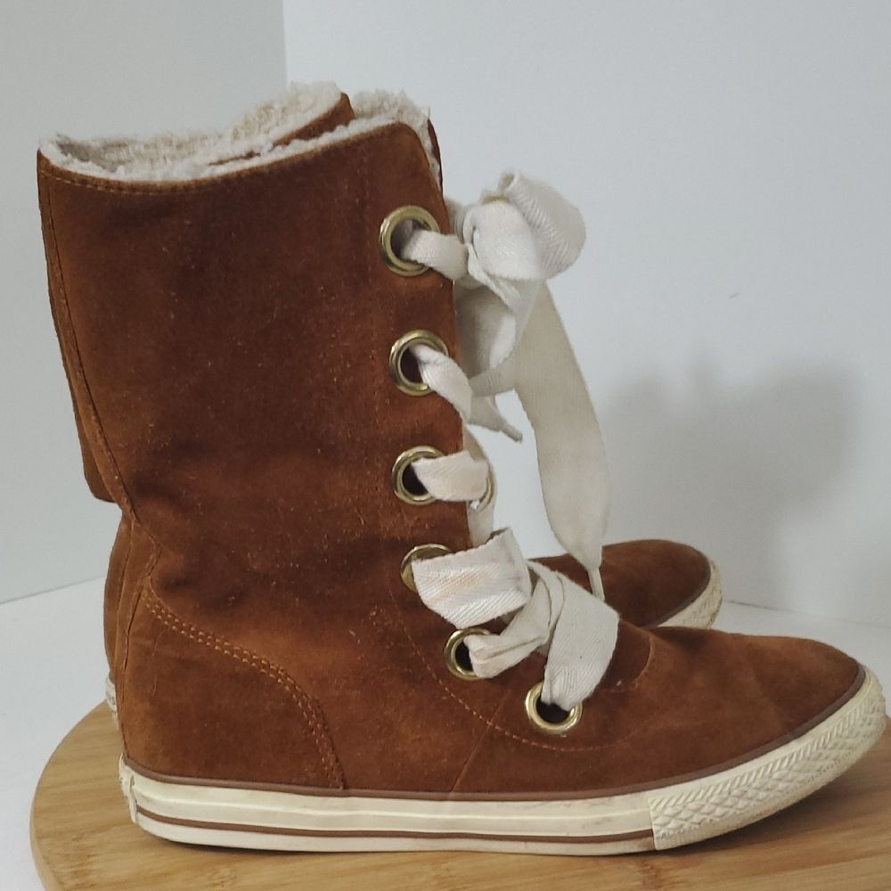 Converse Brown Suede High-Top Lace Boot Sneakers Women's Size 9 - Picture 3 of 10